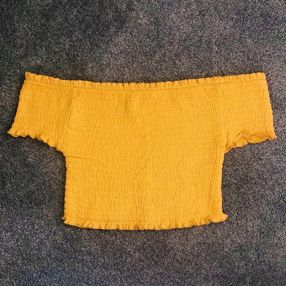 Love Tree shirred off-the-shoulder crop top